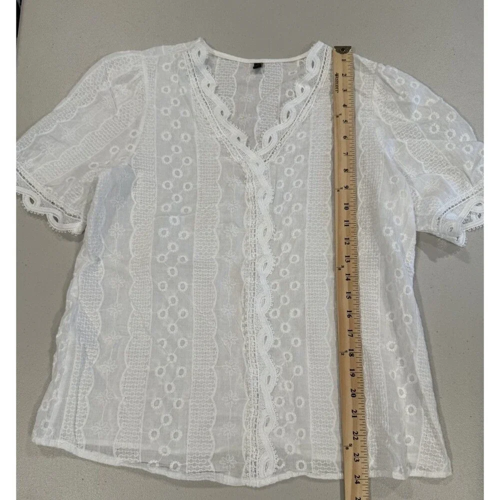 Sheer Embroidered Top Womens XL Boho Cottage Festival Coastal Travel Lightweight